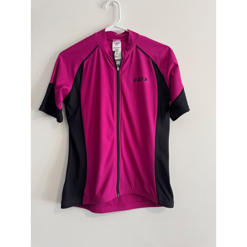 Louis Garneau Full Zip Cycling Jersey Womens Medium Pink Black Rear Pockets